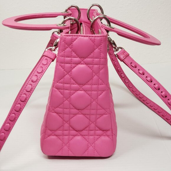 Christian Dior Lady Dior Lambskin Pink Leather Medium Satchel Bag lux1525-091225 - Picture 3 of 15